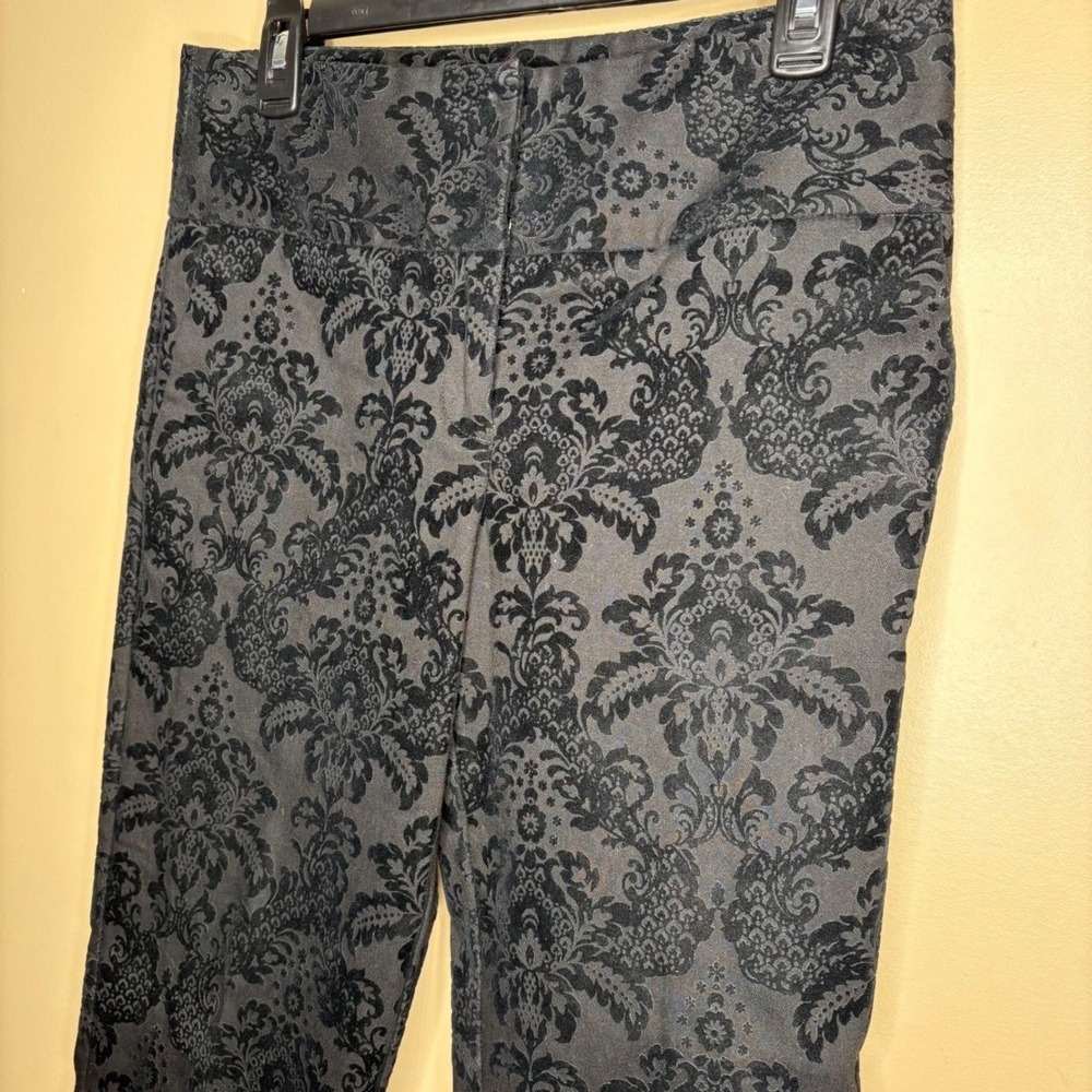 INC International Concepts Black Damask Flocked Slim Trousers Pants Size 6